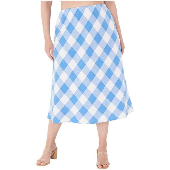 Lane Bryant Linen Bias Cut Slip Skirt Pull On Blue White Lattice Check Sz 18-20 - Picture 1 of 8
